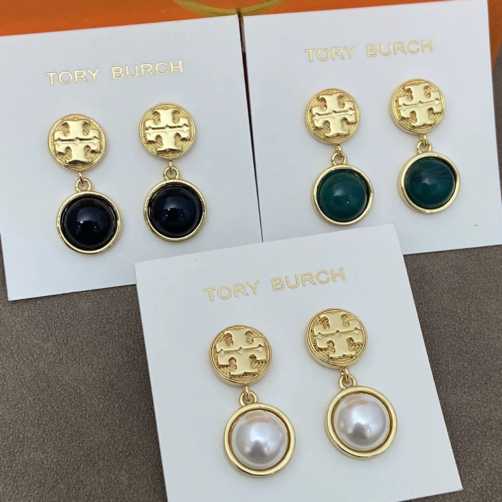 Tory Burch Acrylic Letter Pendant Metal Earrings